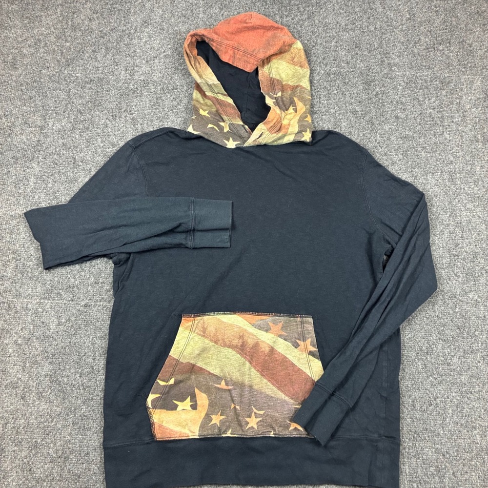 American Eagle Mens Size Medium Black American Flag Hooded Tee Shirt Classic Fit